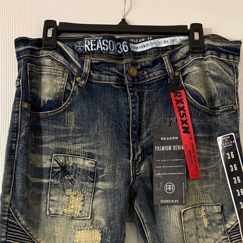 Reason Men's Distressed Blue Denim Jeans
